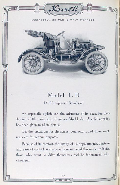 Maxwell" Model L D; 14 horsepower Runabout.