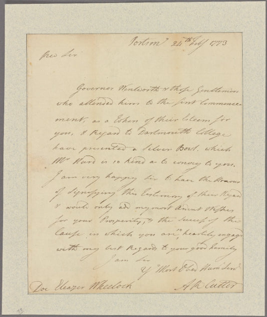 Letter to Eleazar Wheelock, Dartmouth College, Hanover [N. H.]