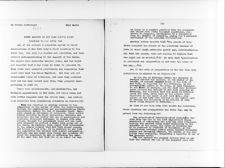 "Brief Account of New York City's First Reaction to the Civil War"