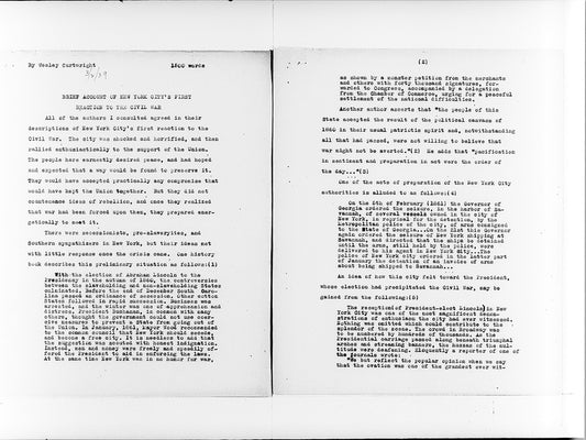 "Brief Account of New York City's First Reaction to the Civil War"