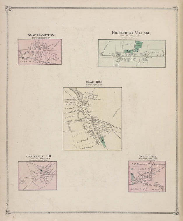 New Hampton [Village]; Centerville P.O. [Village]; Slave Hill [Village]; Ridgebury Village [Village]; Denton [Village]