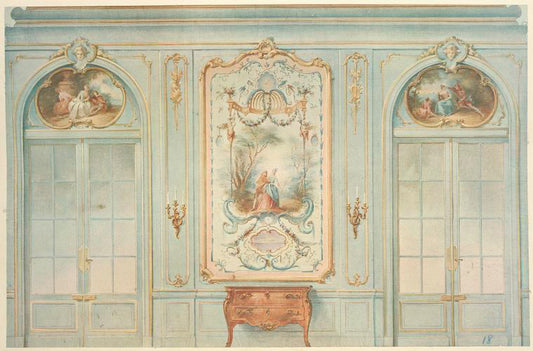 Grand salon Louis XV. Face de portes offrant des peintures....