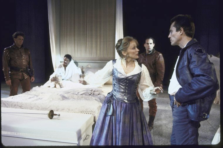 Actors Christopher Walken (R) & Mary Beth Hurt (3R) in a scene fr. the New York Shakespeare Festival production of the play "Othello" at the Delacorte Theater in Central Park. (New York)