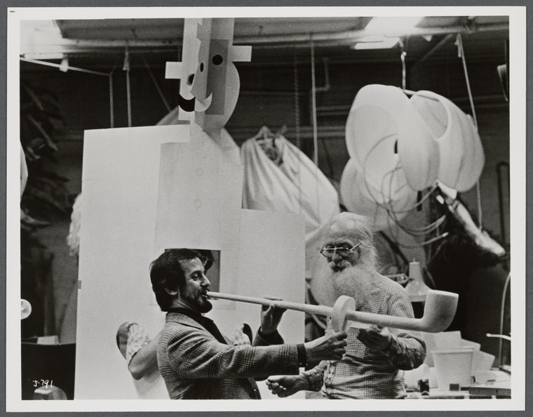 Robert Joffrey and set designer Kermit Love on the reconstructed set of Leonide Massine's Parade