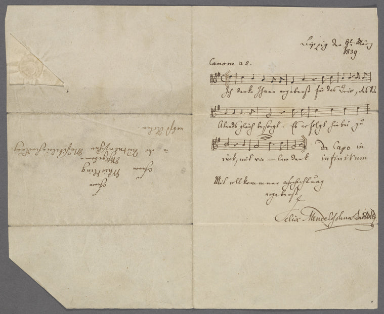 Letter from FMB to unidentified recipient, with handwritten Canone a 2, 8. März 1839