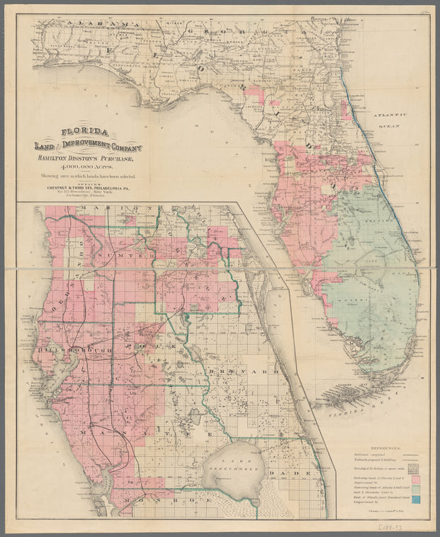 Florida Land and Improvement Company : Hamilton Disston's purchase : 4,000,000 acres : showing area in which lands have been selected