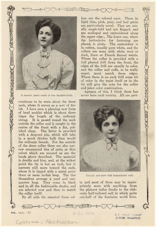 A dainty jabot made of two handkerchiefs ; Collar and bow with buttonholed ends