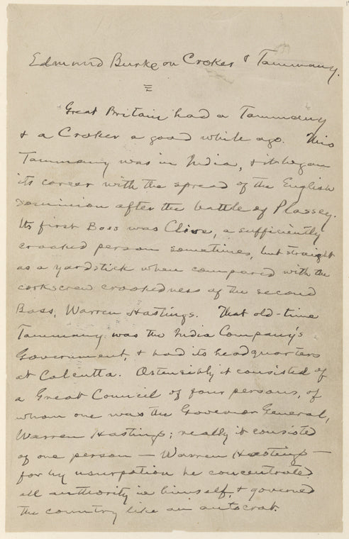 Edmund Burke on Croker and Tammany, [1901].