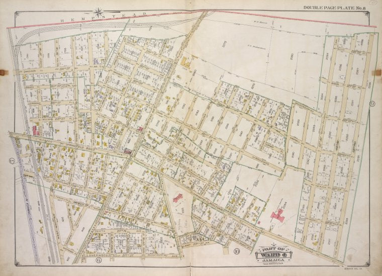 Queens, Vol. 1A, Double Page Plate No. 8; Part of Ward 4 Jamaica. [Map bounded by Boundry Line between Queens and Nassaw County, 113th Ave., Springfield Blvd., 217th St., Jamaica Ave.]