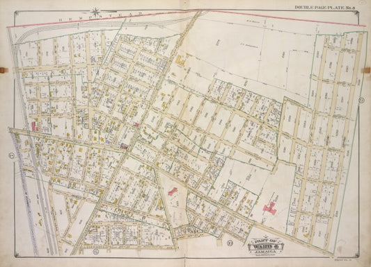 Queens, Vol. 1A, Double Page Plate No. 8; Part of Ward 4 Jamaica. [Map bounded by Boundry Line between Queens and Nassaw County, 113th Ave., Springfield Blvd., 217th St., Jamaica Ave.]