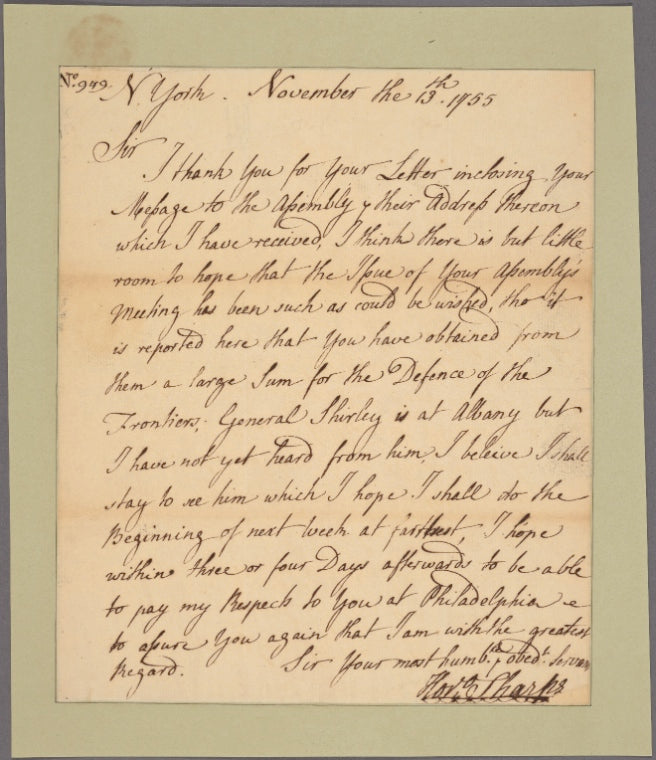 Letter to [Robert Hunter Morris, Governor of Pennsylvania.]