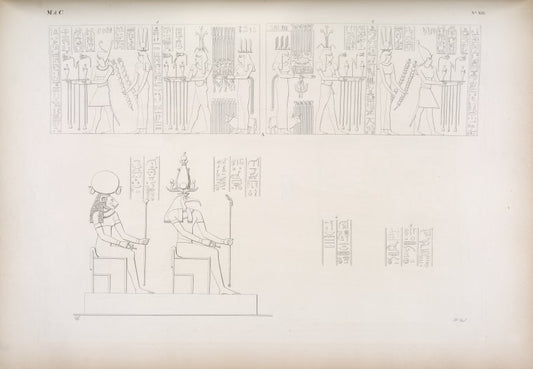 1, 2. Tolomeo-Evergete II e Cleopatra vanno a fare offerte, e li seguono il Nilo Superiore e Inferiore con la dea Egitto-frugifero. (Basamento del pronao di Dakke). 3. Thoth e Tafne [Tefnut].