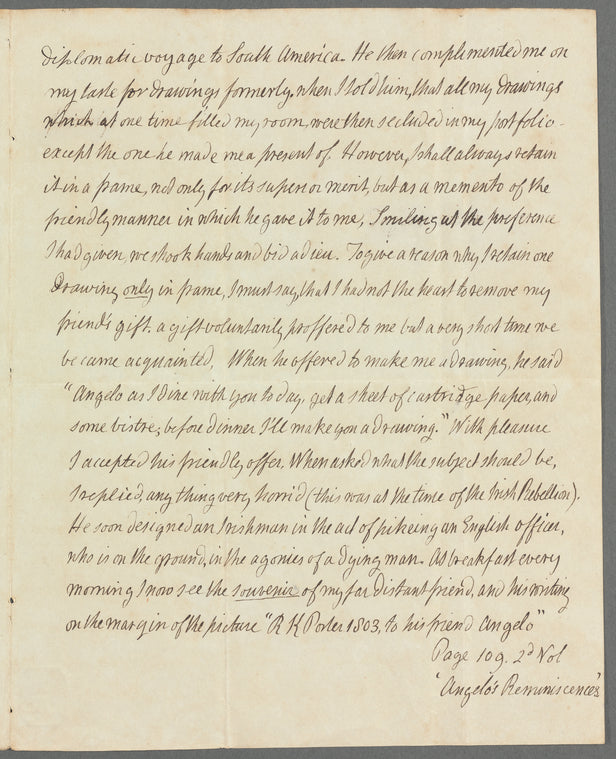 Henry Angelo to Jane Porter, autograph letter signed