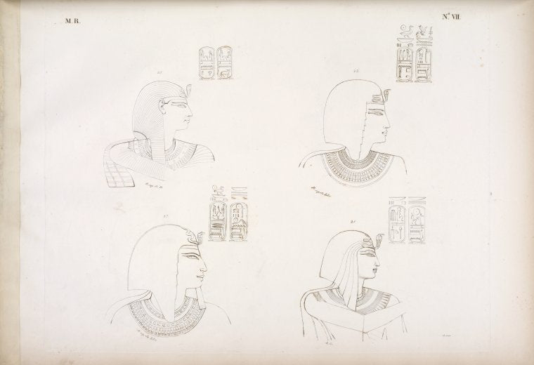 Fig. 25. Menephtah II [Merneptah]. Fig. 26. Menephtah III [Seti II]. Fig. 27. Uerri [Sethnakht]. Fig. 28. Ramses IV [Ramses III].
