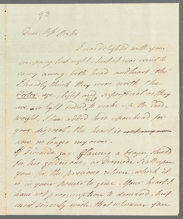 John Coakley Lettsom to Miss Porter, autograph letter signed