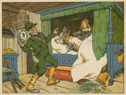 Red Riding Hood freed from the wolf's belly