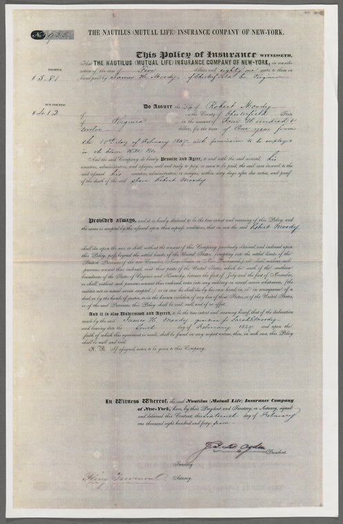 Insurance policy for Robert Moody