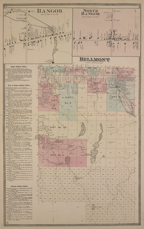 Bangor [Village]; Bagor Business Notices. ; Town of Bugar Business Directory; Bellmont Business Notices. ; North Bangor [Village]; Bellmont [Township]