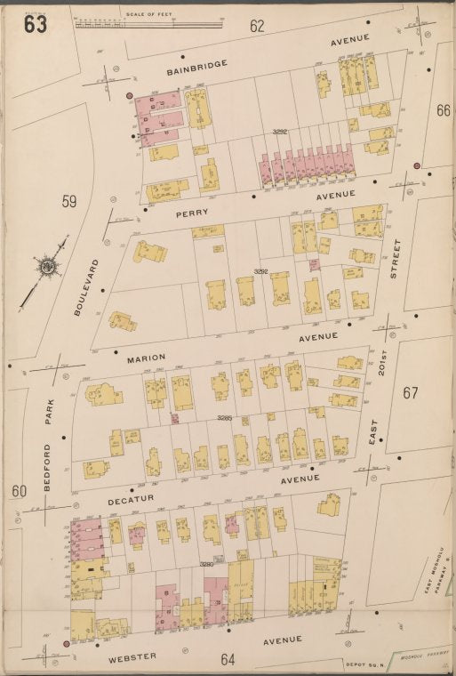 Bronx, V. 14, Plate No. 63 [Map bounded by Bainbridge Ave., E. 201st St., Webster Ave., Bedford Park Blvd.]