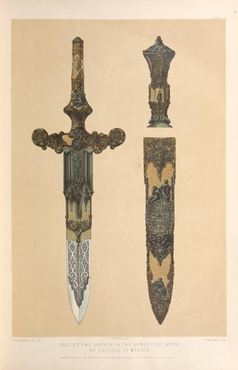 Dagger and sheath in the Damascene work, by Zuloago of Madrid.