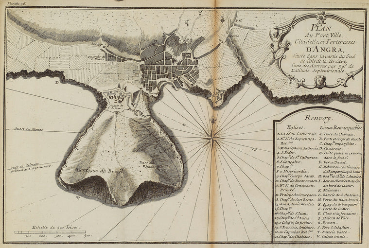 Plan du port, ville, citadelle, et forteresses d'Angra, située dans la partie du sud de l'isle de la Terciere, l'une des Açorres par 39d de l'atitude septentrionale