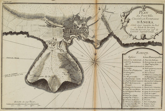 Plan du port, ville, citadelle, et forteresses d'Angra, située dans la partie du sud de l'isle de la Terciere, l'une des Açorres par 39d de l'atitude septentrionale