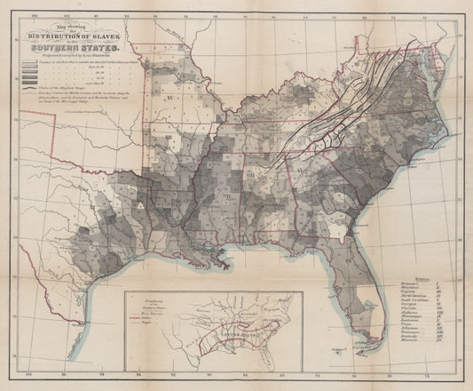 Map showing the distribution of slaves in the Southern States