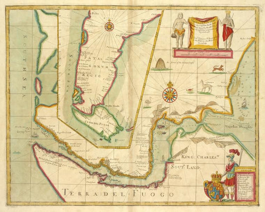 A new mapp of MAGELLAN STRAIGHTS discovered by Capt. John Narbourgh commander then of His Majesty's Ship Sweepstakes as he sayled through sade straights.