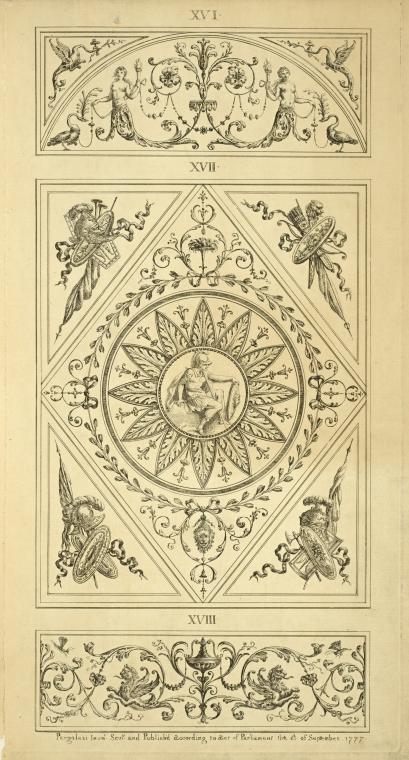 Center design of twelve-leafed floral shape with central design of classical soldier