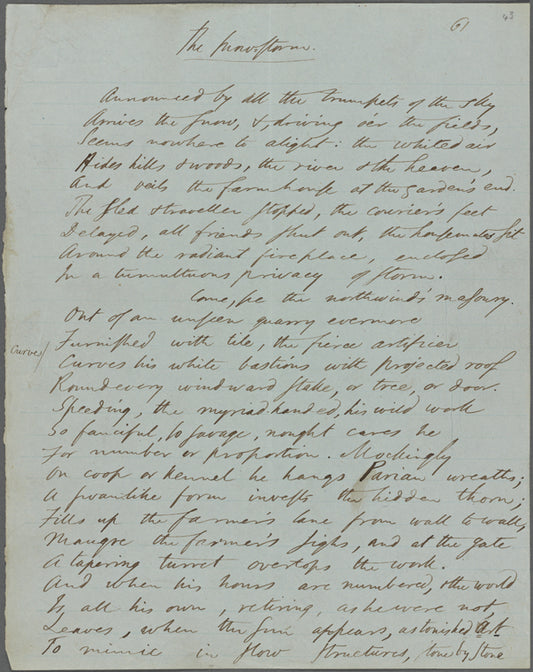 "The Snow-Storm." Holograph poem, unsigned, undated