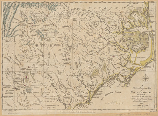 A new and accurate map of North Carolina and part of South Carolina : with the field of battle between Earl Cornwallis and General Gates