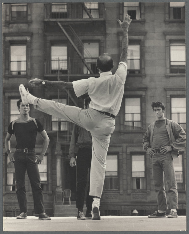 Jerome Robbins directing Jay Norman, George Chakiris and Eddie Verso during the filming of West Side Story