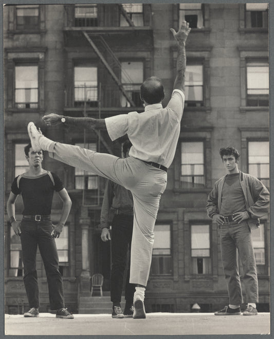 Jerome Robbins directing Jay Norman, George Chakiris and Eddie Verso during the filming of West Side Story