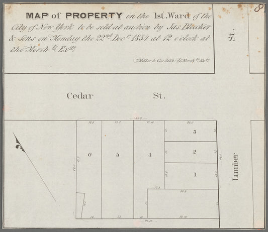 Map of property in the 1st ward of the city of New York to be sold at auction by Jas. Bleecker & Sons on Monday, the 22nd Decr. 1834 at 12 o'clock at the Mercht's Exge.
