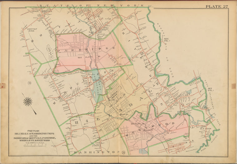 Bergen County, V. 2, Double Page Plate No. 27 [Parts of Hills Dale and Washington TWP., and the boroughs of Mont Vale, Park Ridge, Woodgliffe and West Wood]