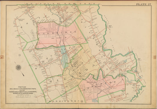 Bergen County, V. 2, Double Page Plate No. 27 [Parts of Hills Dale and Washington TWP., and the boroughs of Mont Vale, Park Ridge, Woodgliffe and West Wood]