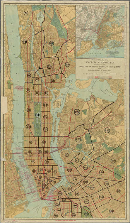 The Rand McNally map of the borough of Manhattan : [8 copies with superimposed lines showing the boundaries of various city divisions]