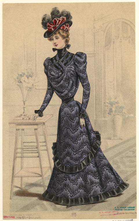 Woman standing beside a table, France, 1890s