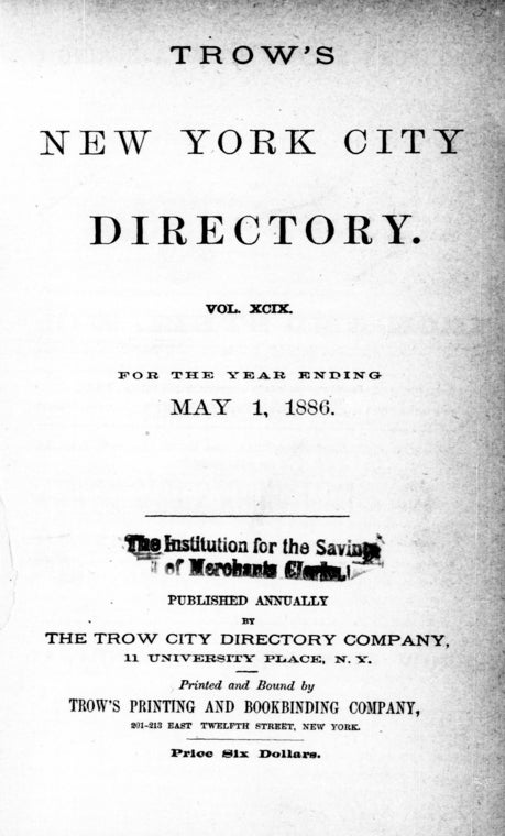 New York City directory: for the year ending May 1, 1886