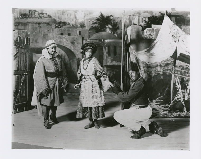 Alexander Rogers (left), Aida Overton Walker and Bert Williams in a scene from an unidentified Williams & Walker musical comedy