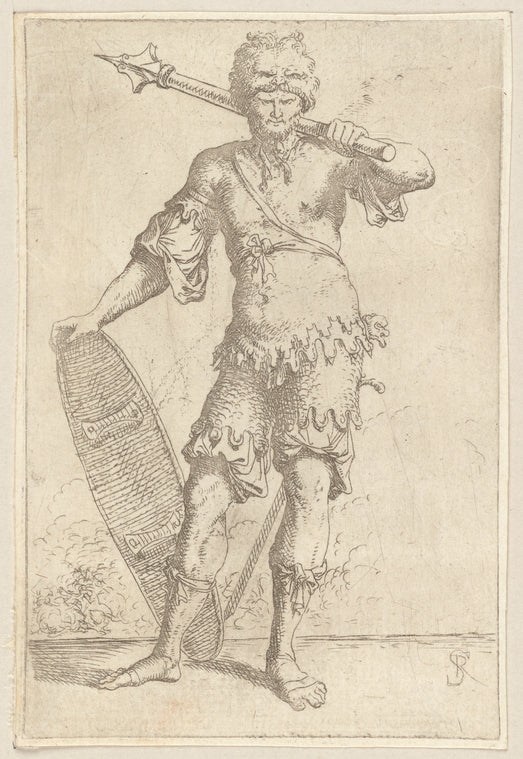 Soldier, En Face, Shouldering a Pike and Holding a Shield