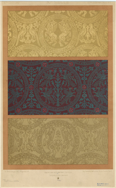 Textile patterns with mythical creatures, 11th century
