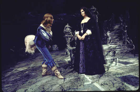 Actresses (L-R) Carole Shelley and Caroline McWilliams in a scene from the American Shakespeare Festival's production of the play "Twelfth Night." (Stratford)