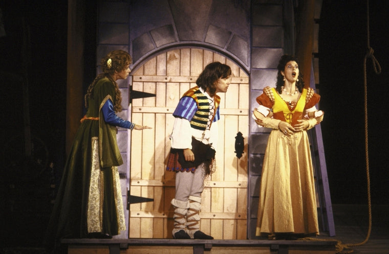 Actors (L-R) Kathleen McNenny, Howard Samuelsohn & Marisa Tomei in a scene fr. the New York Shakespeare Festival production of the play "Comedy of Errors" at the Delacorte Theater in Central Park. (New York)