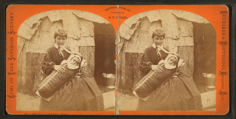 Mrs. Lo and child, she in European dress, baby on cradle board.