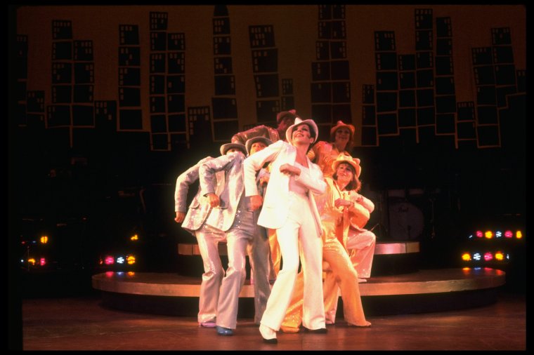 Actress Liza Minnelli, future choreographer Wayne Cilento (3L) and dancers in a scene from the Broadway production of the musical "The Act." (New York)
