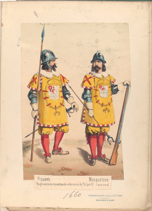 Piquero; Mosquetero. Regimiento de Gauardias de infanteria de Felipe IV. Casa real. (1660)