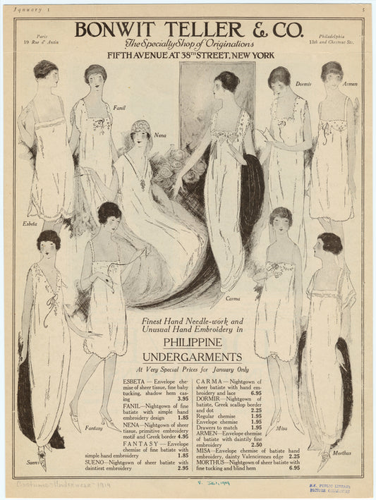 Finest hand needle-work and unusual hand embroidery in Philippine undergarments