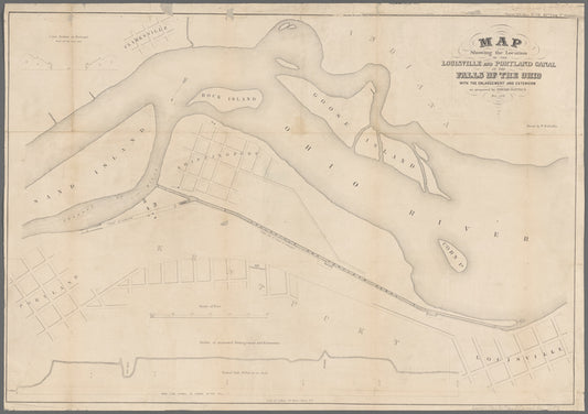 Map showing the location of the Louisville and Portland Canal at the Falls of the Ohio : with the enlargement and extension as proposed by Edward Watts, c.e., Nov. 1856