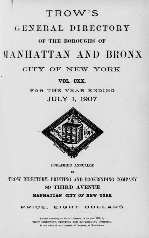 New York City directory: for the year ending July 1, 1907